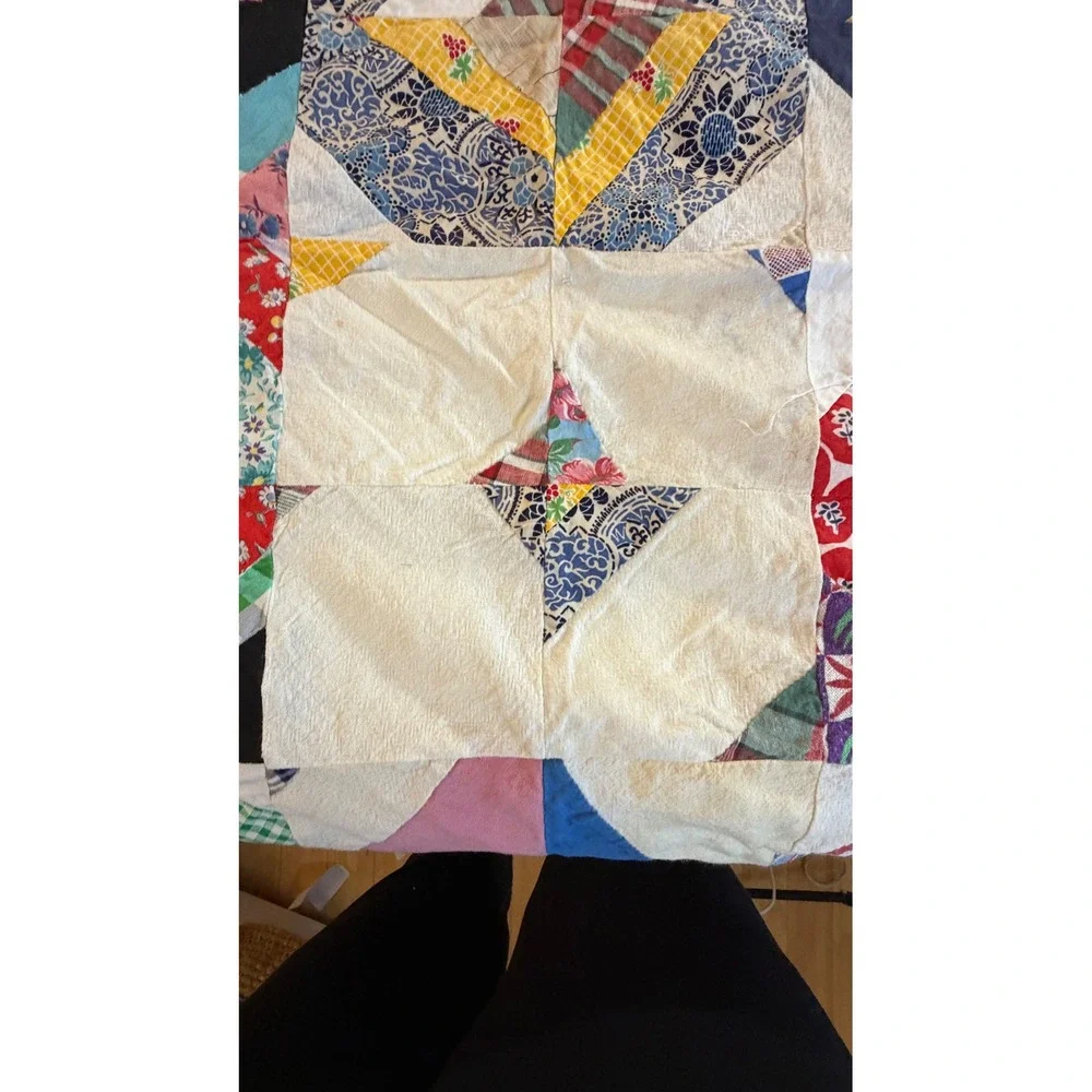 Vintage Hand Pieced Scrap Quilt Top Unfinished Varied  Cotton Colorful Patchwork